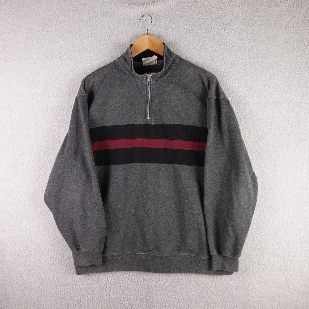 Vintage‎ Discus Athletic Mens Large Quarter Zip Sweatshirt Gray Striped Pullover